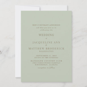 Sage Bride Parents Guld Text Bröllop Inbjudningar