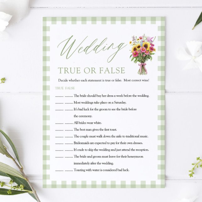 Sage Bröllop True or False Bridal Shower-spel Inbjudningar (Sage Wedding True or False Bridal Shower Game)