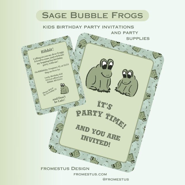 Sage Bubble Frogs - fun kids birthday party. Inbjudningar (Skapare uppladdad)