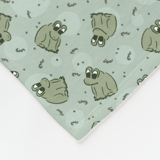 Sage Bubble Frogs - lagerungar grönt mönster. Fleecefilt (Hörn)