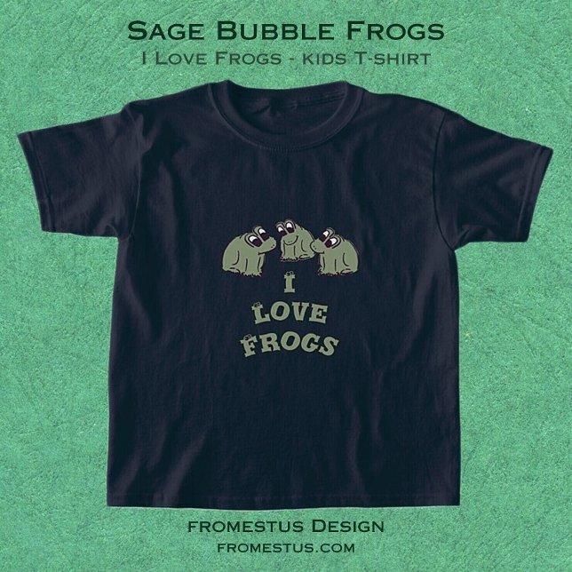 Sage Bubble Frogs - redigerbar I Kärlek Frogs text T Shirt (Skapare uppladdad)