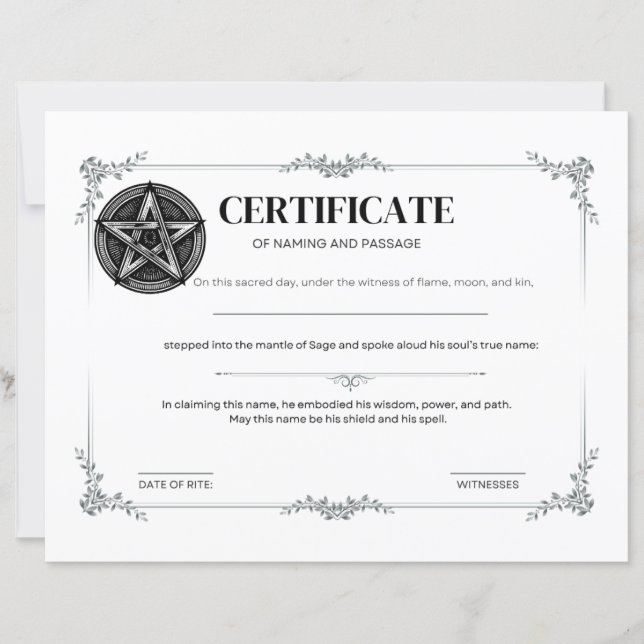 Sage Certificate of Namning och Passage  (Framsida)