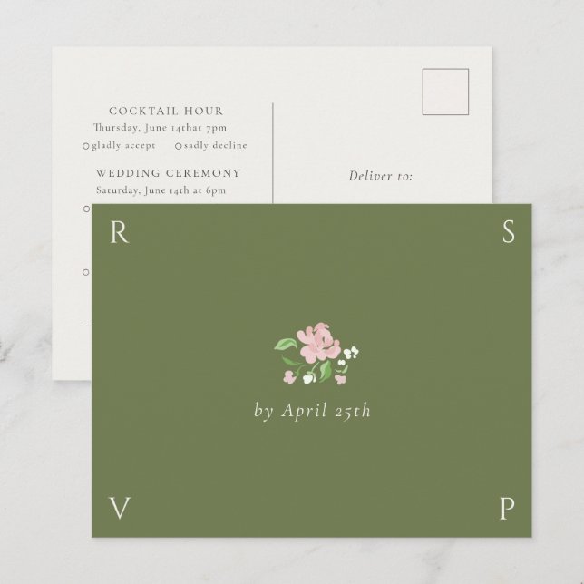 Sage | Chic Wedding RSVP Response Postcard Vykort (Fram/baksida)