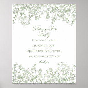 Sage Chinoiserie Advice for Baby Shower Game Poster