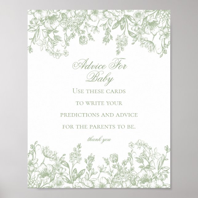 Sage Chinoiserie Advice for Baby Shower Game Poster (Framsidan)