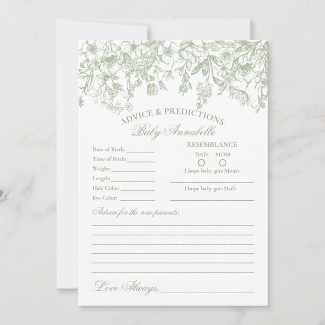 Sage Chinoiserie Blommigt Advice for Baby Card Inbjudningar (Framsida)