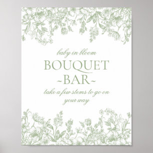 Sage Chinoiserie Vintage Blommigt Baby Bouquet Pub Poster
