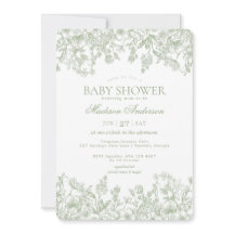 Sage Chinoiserie Vintage Blommigt Baby Shower