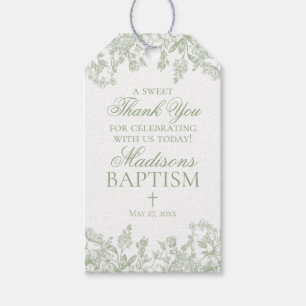 Sage Chinoiserie Vintage Blommigt Baptism Favorite Presentetikett