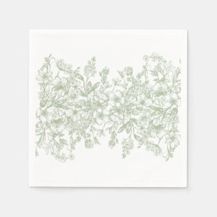 Sage Chinoiserie Vintage Blommigt Bröllop Dessert Pappersservett