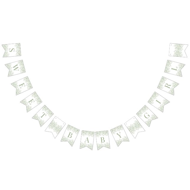 Sage Chinoiserie Vintage Floral Baby Shower Decor Vimplar (Alla)