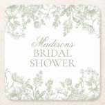 Sage Chinoiserie Vintage Floral Bridal Shower Underlägg Papper Kvadrat<br><div class="desc">Love is in bloom! This sage Chinoiserie Party Decor Collection, features delicate toile floral patterns for timeless elegance. Each piece in this collection showcases intricate designs in shades of green, evoking a sense of sophistication and elegance. ★ Let me help you plan your next party! ★ If you need coordinating...</div>