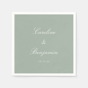 Sage Classic Script Elegant Bröllop Anpassat Namn Pappersservett
