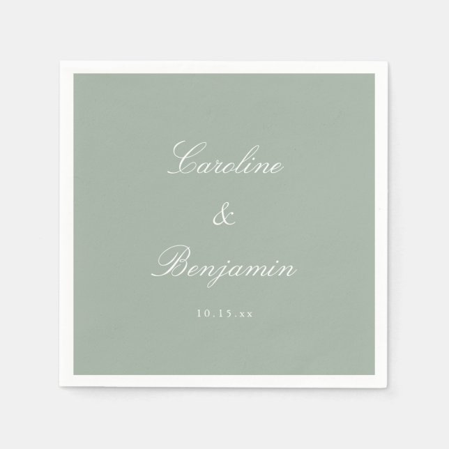 Sage Classic Script Elegant Bröllop Anpassat Namn Pappersservett (Framsidan)