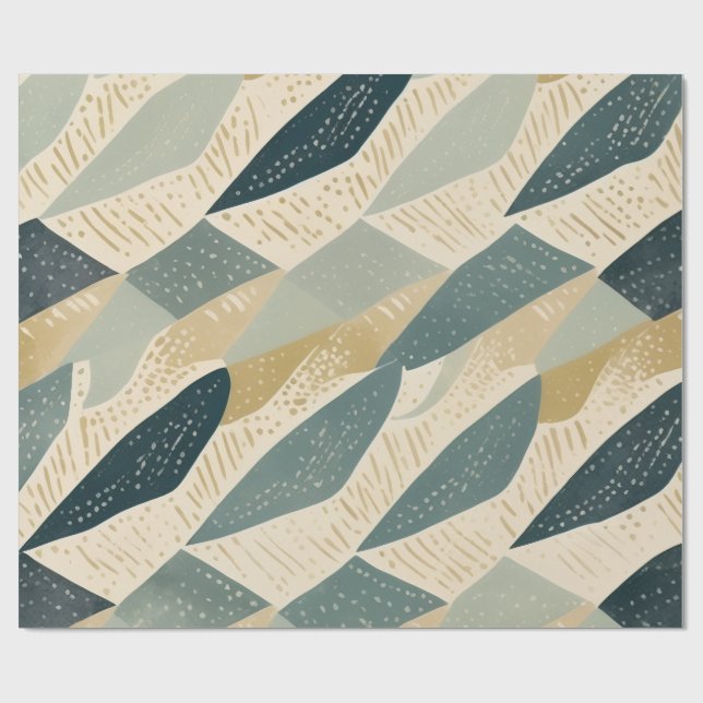 Sage Coastal Batik Parang Inspirerad Geometrisk Presentpapper (Platt)