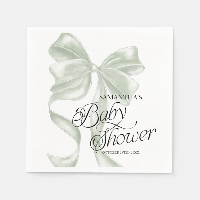 Sage Coquette Bow Baby Shower-fest servetter (Framsidan)