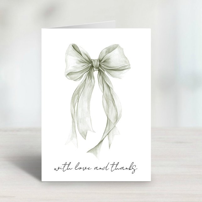 Sage Coquette Bow Vattenfärg Bröllopsdusch Tack Kort (Skapare uppladdad)