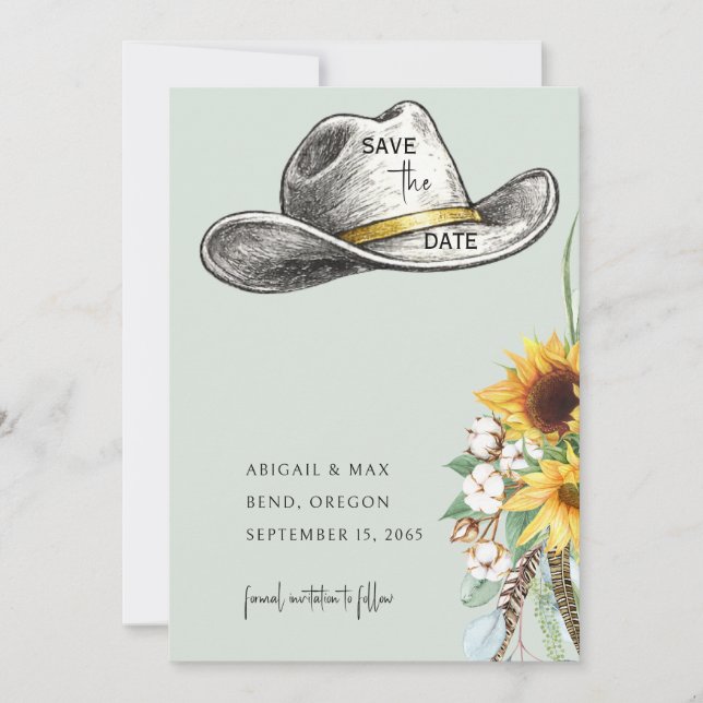 Sage Cowboyhatt Solros Bröllop Spara datumet (Framsida)