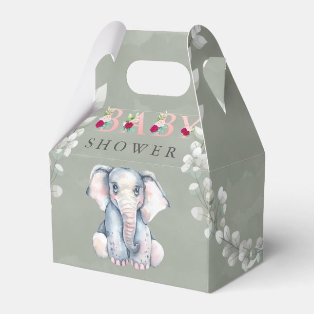 Sage Cute Elephant Eucalyptus Rosa Baby Shower Presentaskar (Framsidan Sidan)