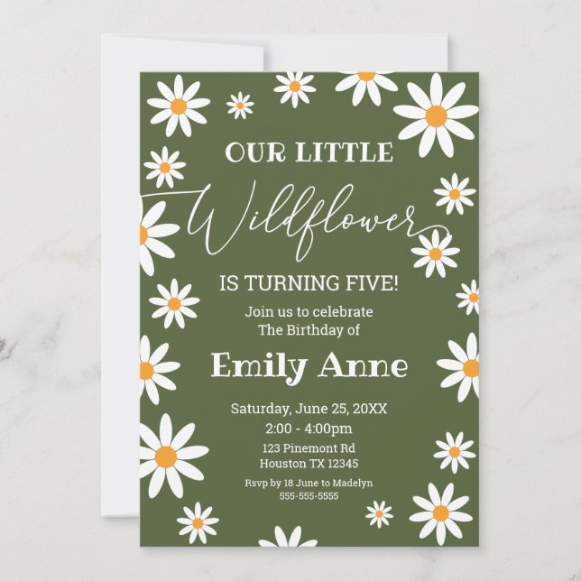 Sage Daisies Wild flower Birthday invitation Inbjudningar (Framsida)