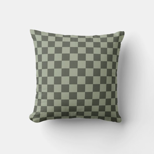 Sage Dark Green Checker Checkerboard Checkered Kudde (Framsida)