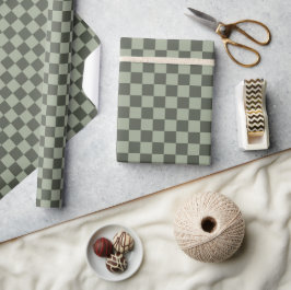 Sage Dark Green Checker Checkerboard Checkered Presentpapper