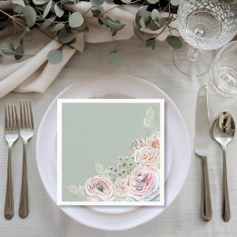 Sage Delikat vattenfärgsblomma blek rosa Birthday Pappersservett
