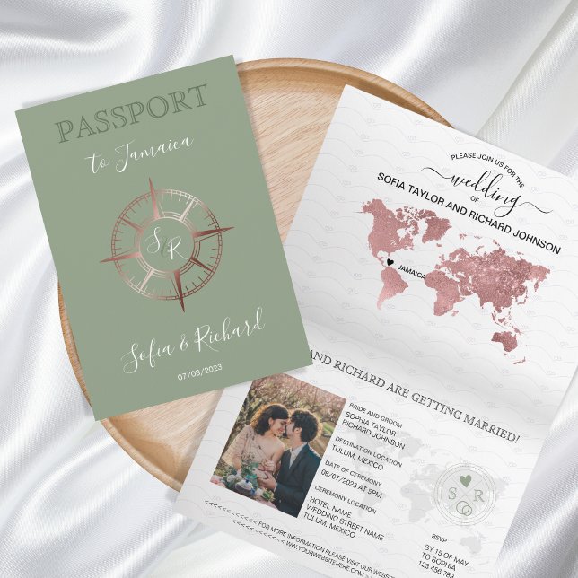 Sage Destination Passport Ro Guld Compass Inbjudan (Skapare uppladdad)