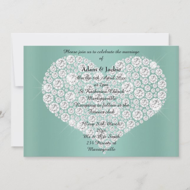 SAGE DIAMOND HEART ELEGANT BRÖLLOP-inbjudan Inbjudningar (Framsida)