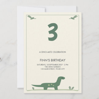 Sage Dinosaur Cream Foliage Barnkalas Inbjudningar