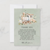 Sage Dusty Blue Tåg Baby Shower Tack för dina kort