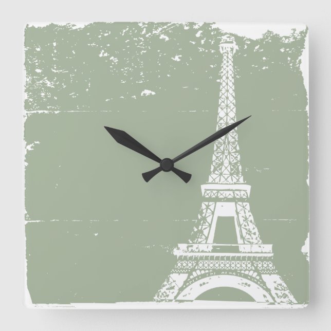 Sage Eiffel Torn Anpassningsbar Wall Clock Fyrkantig Klocka (Framsida)