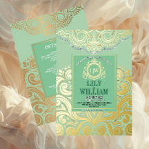 Sage Elegant Artdeco Diamond Monogram Bröllop Guld