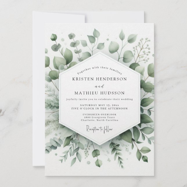 Sage Elegant Greenery Wedding Inbjudningar (Framsida)