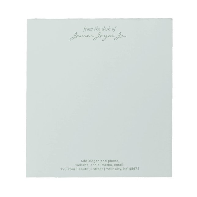 Sage Elegant Handskriven Stilig Från Mitt Bord Anteckningsblock (Framsida)