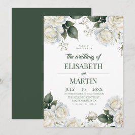 Sage Elegant Modern Vit Ros Blommig Bröllop Inbjudningar