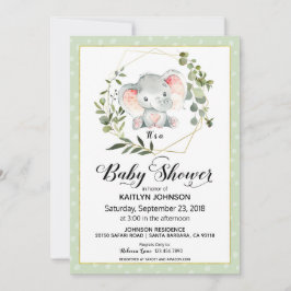 Sage Elephant Modern Baby Shower Inbjudningar