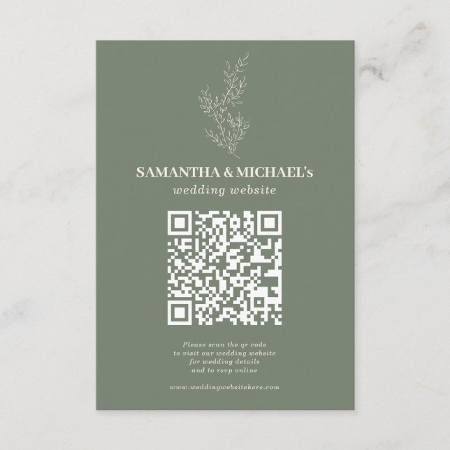 Sage Elfenbensfärgade Murgröna Blommig Qr Bröllops Tilläggskort (Framsida)