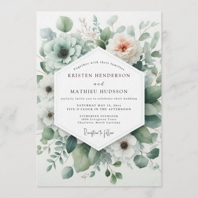 Sage Ethereal Anemone Wedding Inbjudningar (Framsida)