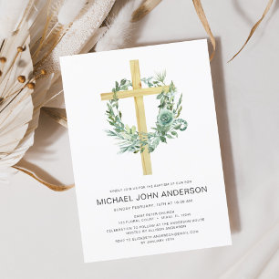Sage Eucalyptus Baptism Greenery Guld Kor Inbjudningar