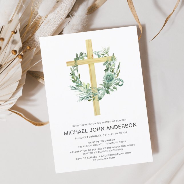 Sage Eucalyptus Baptism Greenery Guld Kor Inbjudningar (Skapare uppladdad)
