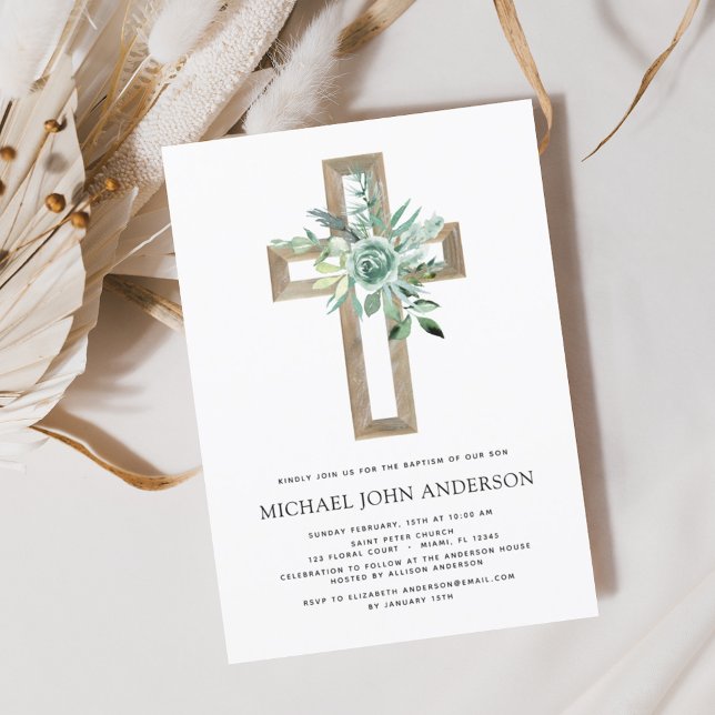 Sage Eucalyptus Baptism Greenery Guld Kor Inbjudningar (Skapare uppladdad)