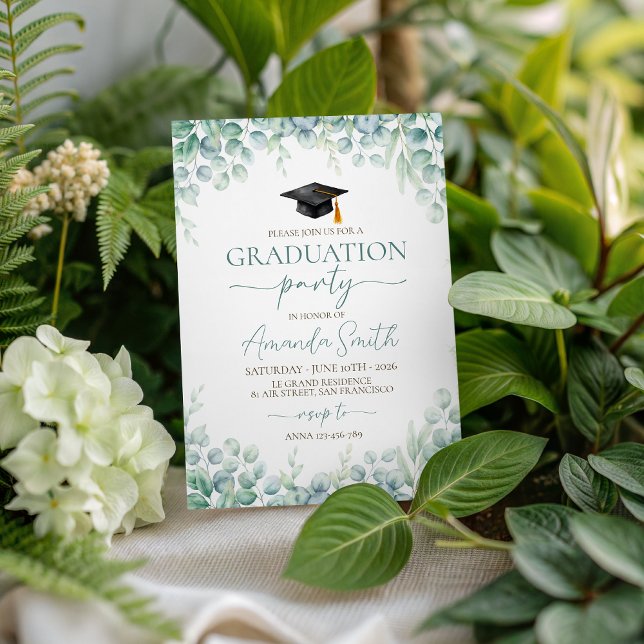 Sage Eucalyptus Border Graduation Invite Inbjudningar (Skapare uppladdad)