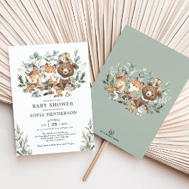 Sage Eucalyptus Woodland Animals Baby Shower Inbjudningar