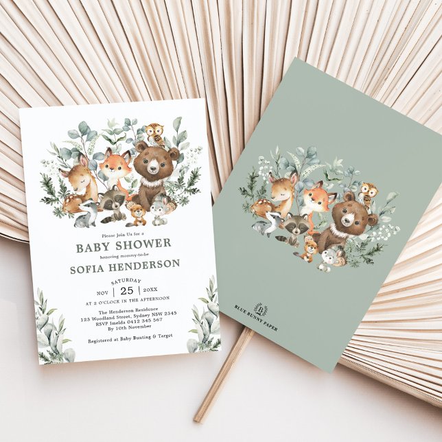 Sage Eucalyptus Woodland Animals Baby Shower Inbjudningar (Skapare uppladdad)