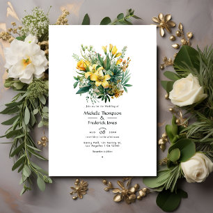 Sage, Evergreen och Guld Blommigt Vår bröllop Inbjudningar