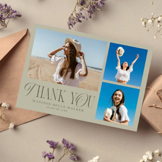 Sage Examen Tacksamt Elegant Fotokollage Tack Kort (Skapare uppladdad)