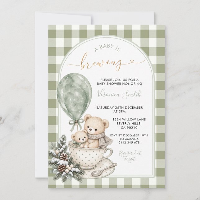Sage Fall Bear Ett barn bryggs Dusj Inbjudningar (Framsida)