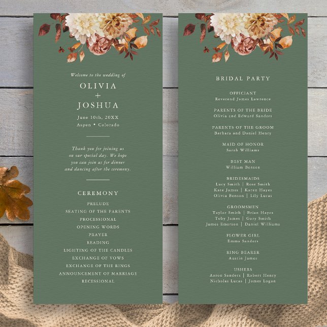 Sage Fall Wedding Program (Sage Green Fall Watercolor Floral Wedding Program by Painted Paperie
)