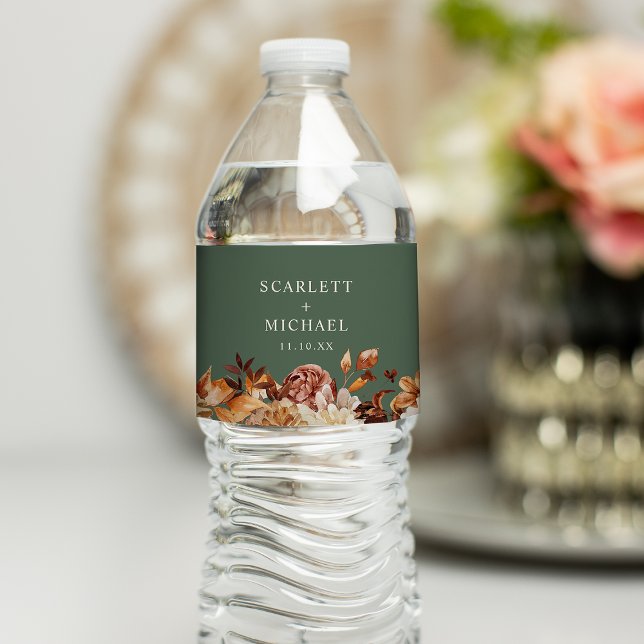 Sage Fall Wedding Vattenflaskor Etikett (Sage Green Fall Floral Wedding Water Bottle Label Favor by Painted Paperie
)
